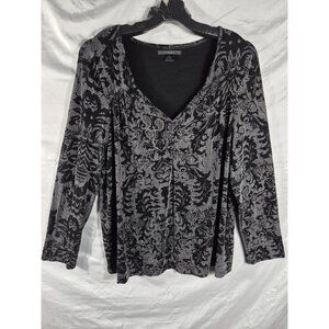 Kiara Women's Black & Grey Abstract Floral Stretchy Satiny Top Plus Size 2X